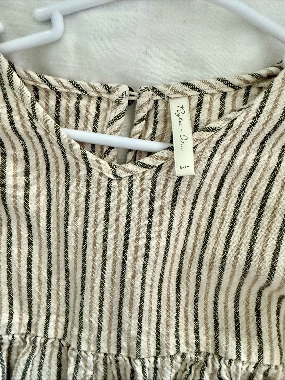 Rylee + Cru Striped Cream and Black Long-Sleeve Kids Dress
